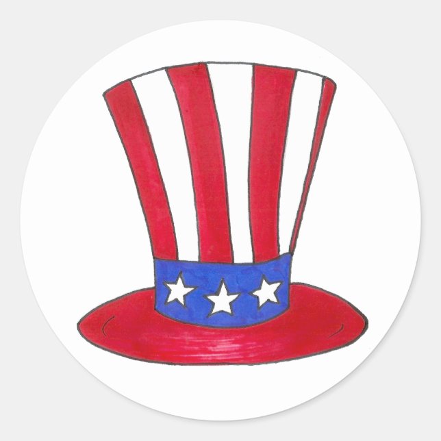 Sticker Rond 4 juillet Rouge Blanc Bleu Patriotique Oncle Sam T (Devant)