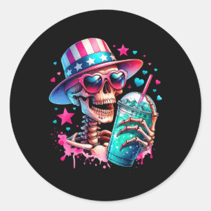 Sticker Rond 4 juillet Skeleton Retro Tendance Maman Crâne Mama