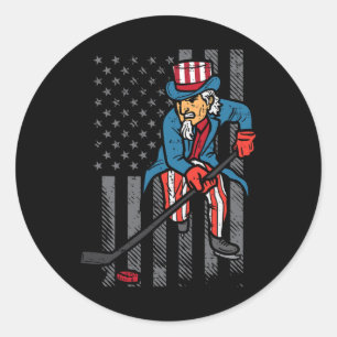 Sticker Rond 4 juillet Uncle Sam Ice Hockey US Drapeau US Homme