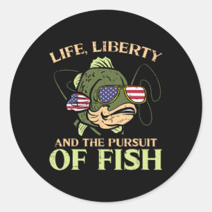 Sticker Rond 4 juillet Vie Liberté Pêche Drôle Poisson Pêche P