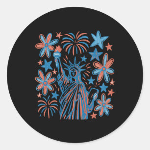 Sticker Rond 4 juillet vintage Statue De La Liberté Long Manche
