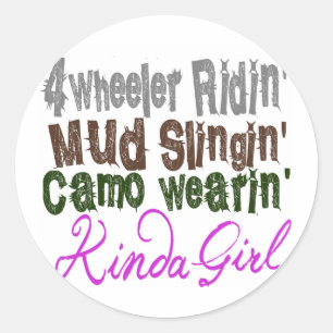 Sticker Rond 4 roues ridin boue slingin camo wearin genre fille