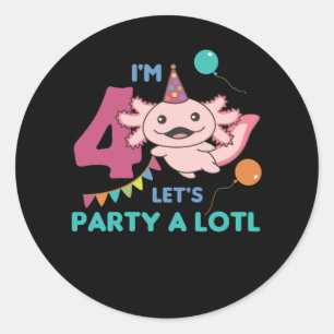 Sticker Rond 4e anniversaire Axolotl 4 ans douces Axolotls
