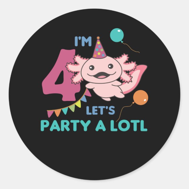 Sticker Rond 4e anniversaire Axolotl 4 ans douces Axolotls (Devant)