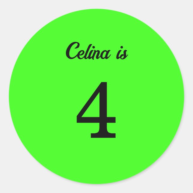 Sticker Rond 4e anniversaire Neon Green Custom Age Nom Couleur (Devant)
