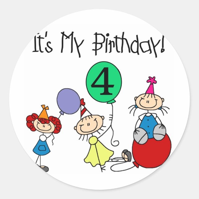 Sticker Rond 4e Stick Kids Party Anniversaire Tshirts et cadeau (Devant)