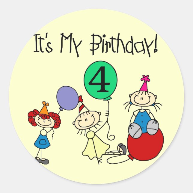 Sticker Rond 4e Stick Kids Party Anniversaire Tshirts et cadeau (Devant)
