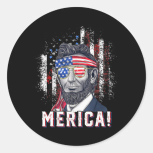 Sticker Rond 4th Of July Abraham Lincoln Sunglasses American