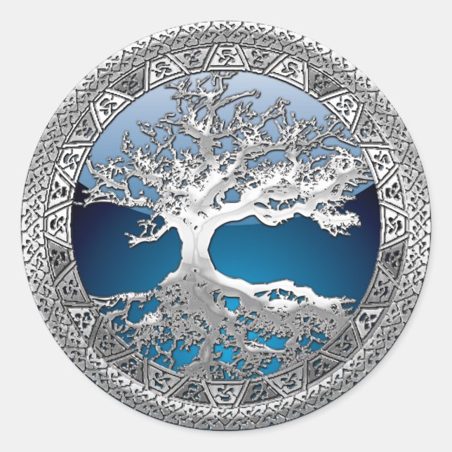 Sticker Rond [500] Arbre Celtique de Vie [Argent] (Devant)