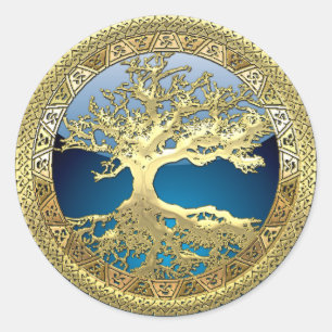 Sticker Rond [500] Arbre Celtique de Vie [Or]