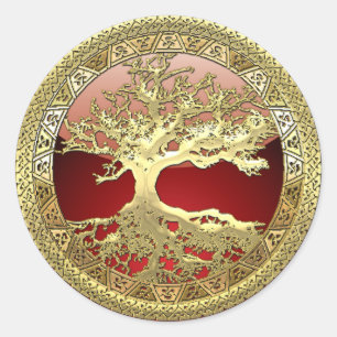 Sticker Rond [500] Arbre de la vie celtique [or]