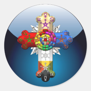 Sticker Rond [500] Rosy Cross (Croix Rose)