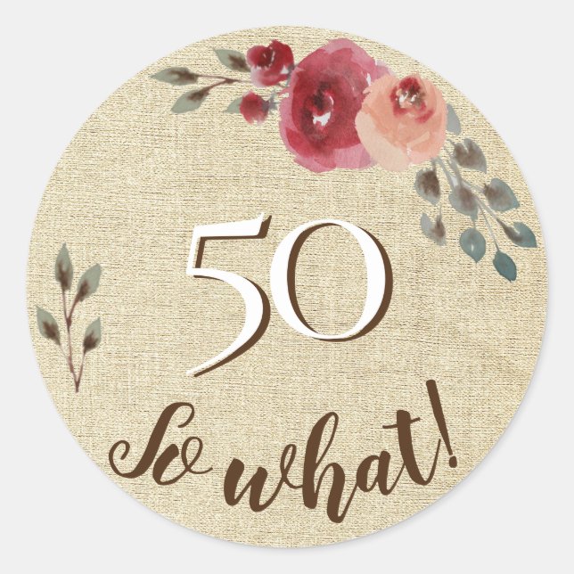 Sticker Rond 50 Alors quelle aquarelle rustique fleurs 50e anni (Devant)