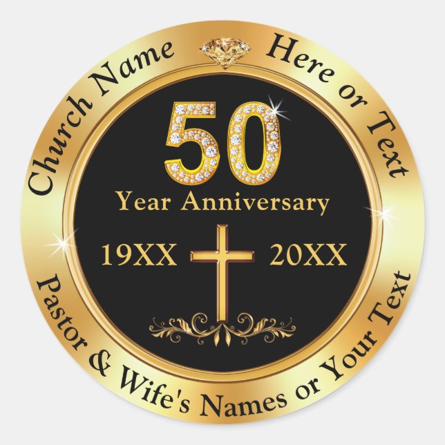 Sticker Rond 50 ans Anniversaire de l'Église, Enveloppe ou Favo (Devant)