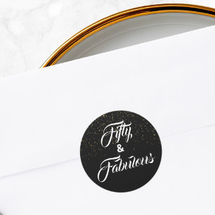 Sticker Rond 50 ans et Fabuleux Paillettes d'or Noir