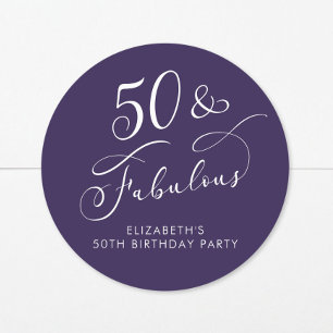 Sticker Rond 50 ans fabuleux fête d'anniversaire violet