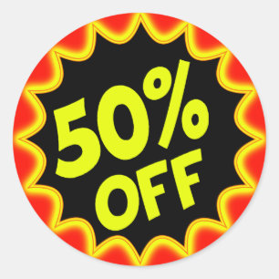STICKER ROND 50 % DE RÉDUCTION