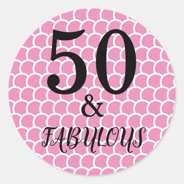 Sticker Rond 50 Et Fabuleuse Fête Anniversaire Sirène rose mign (Devant)