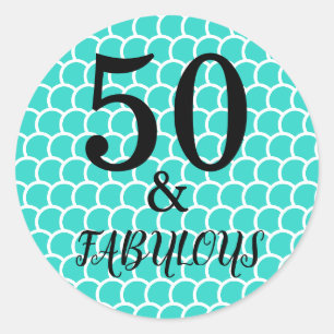 Sticker Rond 50 Et Fabuleuse Fête Anniversaire Sirène Turquoise