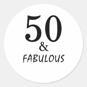 Sticker Rond 50 Et Fabuleuse fête d'anniversaire Cool noir blan