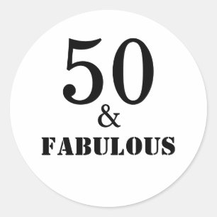Sticker Rond 50 Et Fabuleuse fête d'anniversaire Noir Blanc Gr