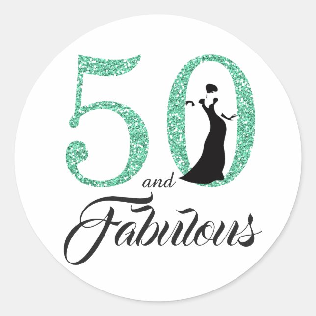 Sticker Rond 50 et fabuleuse Parties scintillant Turquoise (Devant)