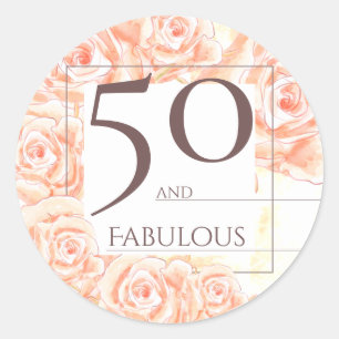 Sticker Rond 50 et fabuleuse rose florale Brown