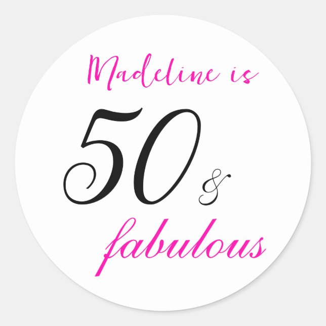 Sticker Rond 50 et fabuleuse typographie rose 50e anniversaire (Devant)