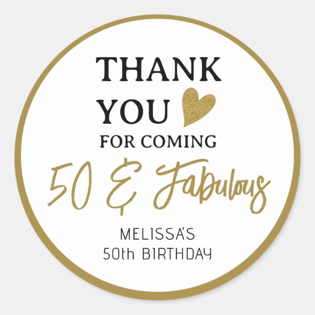 Sticker Rond 50 Et Fabuleux 50e anniversaire Merci Faveurs (Devant)