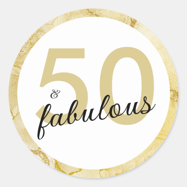 Sticker Rond 50 Et Fabuleux Anniversaire Blanc Or (Devant)