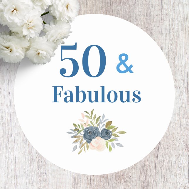 Sticker Rond 50 et Fabuleux Anniversaire Bleu (Créateur téléchargé)
