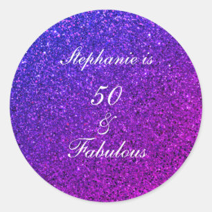 Sticker Rond 50 Et Fabuleux Anniversaire Ombre Rose Purple Part