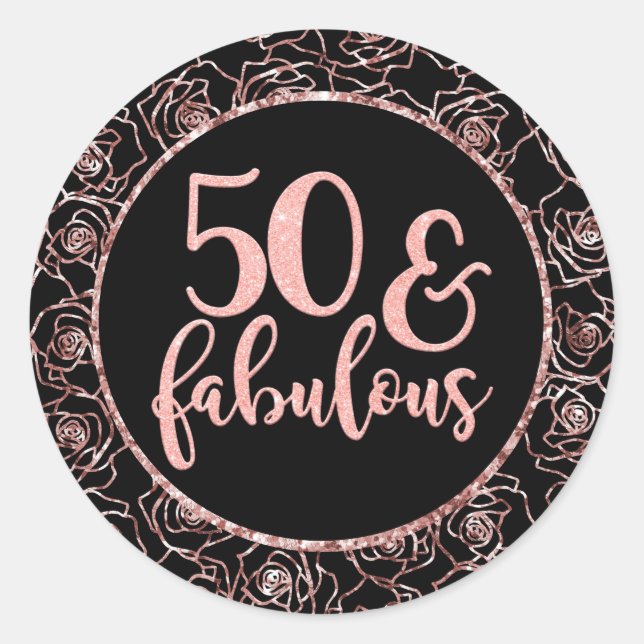 Sticker Rond 50 Et fabuleux Elégant 50e Anniversaire Rose Gold (Devant)