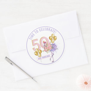 Sticker Rond 50 et fabuleux Flamant rose floral rose