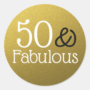 Sticker Rond 50 Et Fabuleux Parties scintillant Or Anniversaire