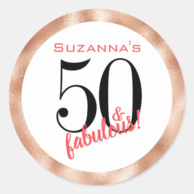 Sticker Rond 50 et fabuleux Rose Gold Cinquantième anniversaire (Devant)
