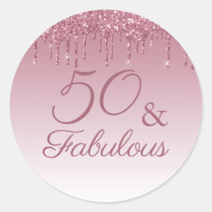 Sticker Rond 50 et fabuleux Rose Gold rose Parties scintillant 