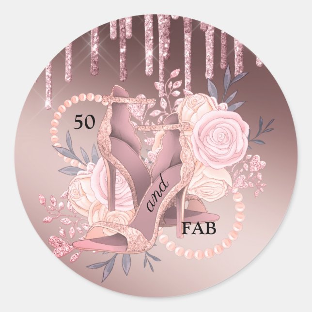 Sticker Rond 50 Et Fabuleux Rose Parties scintillant Or Lecteur (Devant)