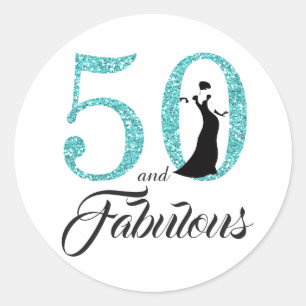 Sticker Rond 50 et fabuleux   Typographie 50e anniversaire