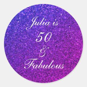 Sticker Rond 50 Et Fabulous Anniversaire Pink Purple Parties sc