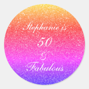 Sticker Rond 50 Et Fabulous Anniversaire Pink Purple Parties sc