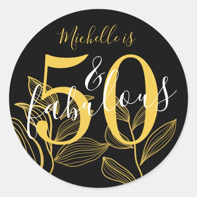 Sticker Rond 50 et Fabulous Black & Gold Modern (Devant)