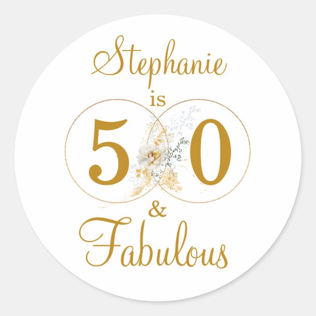 Sticker Rond 50 et Fabulous Custom Name 50e anniversaire (Devant)