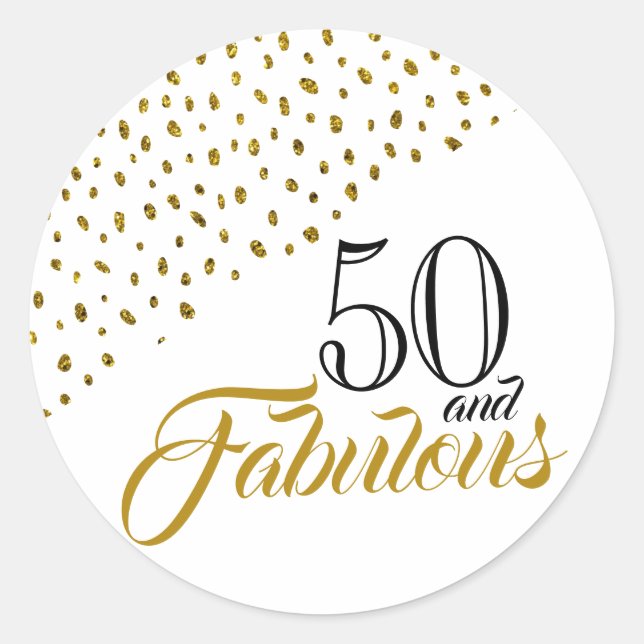 Sticker Rond 50 et Fabulous Gold Parties scintillant 50e annive (Devant)