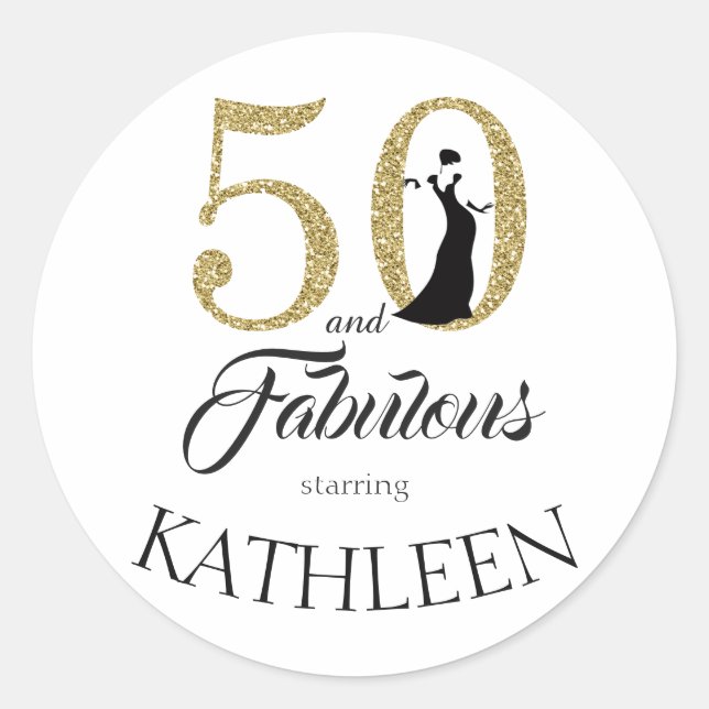 Sticker Rond 50 et Fabulous Gold Parties scintillant Nom person (Devant)