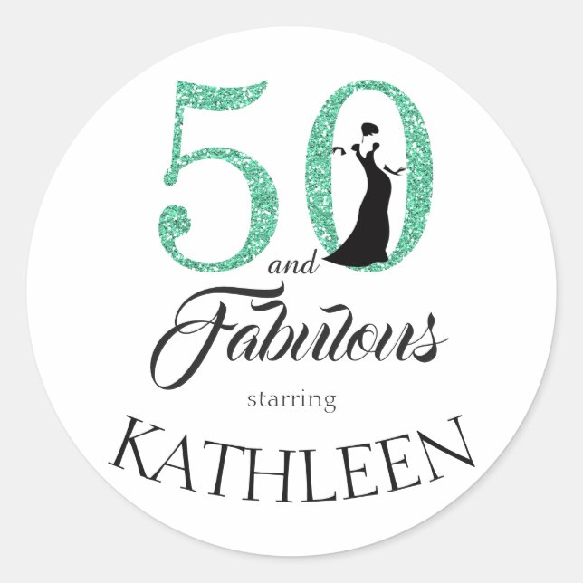 Sticker Rond 50 et Fabulous Green Parties scintillant Nom perso (Devant)