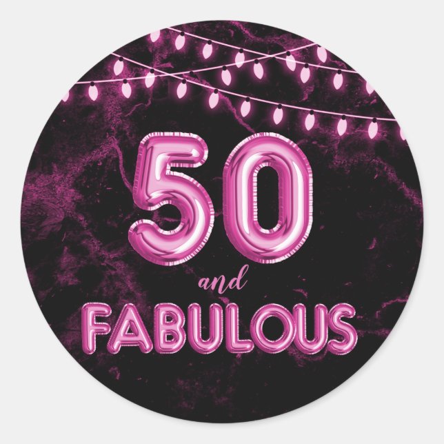 Sticker Rond 50 et Fabulous Lights & Pink Foil Ballons (Devant)