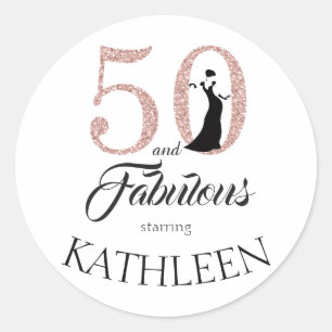 Sticker Rond 50 et Fabulous Parties scintillant rose Nom person