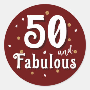 Sticker Rond 50 et Fabulous Parties scintillant Rouge 50e anniv