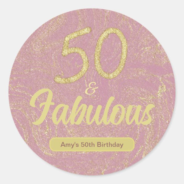 Sticker Rond 50 et Fabulous Rose Gold 50e fête d'anniversaire (Devant)
